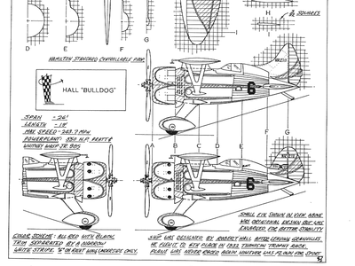 Hall Bulldog 3-view drawing by Mendenhall, 1971